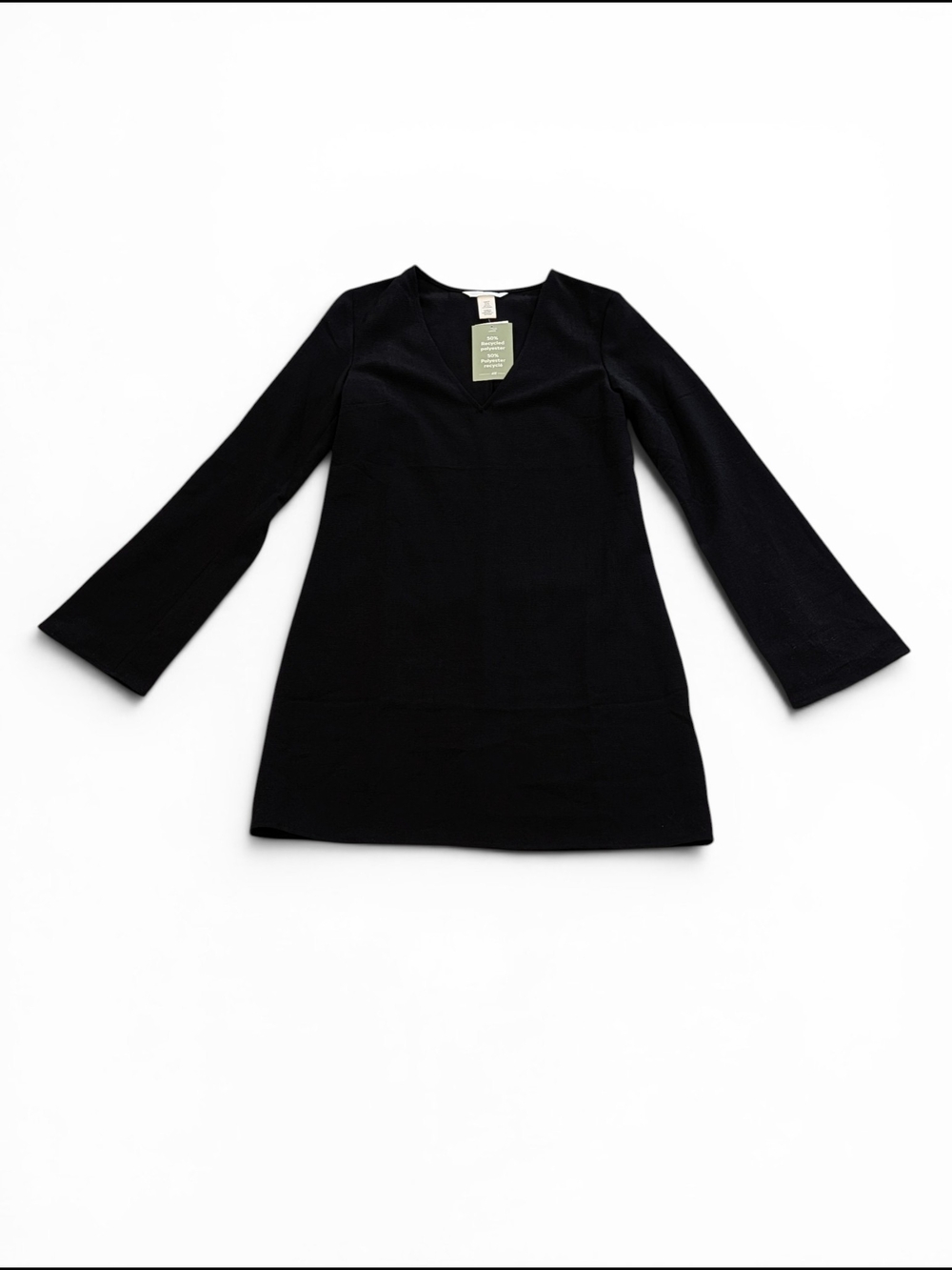 H&M Black V-Neck Mini Dress With Long Sleeves NWT Size M